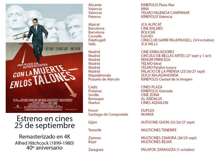 Lista de cines del reestreno de 'Con la muerte en los talones'