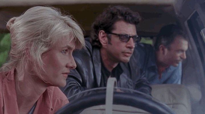  Laura Dern, Sam Neill y Jeff Goldblum en 'Jurassic Park'