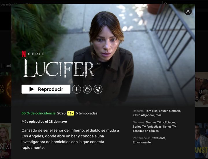  Captura de pantalla del perfil de 'Lucifer' en Netflix España