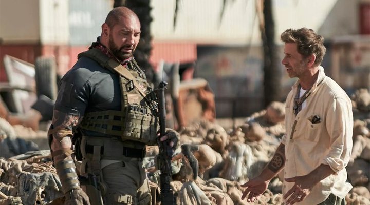 Dave Bautista y Zack Snyder en el set de 'Ejército de los muertos'