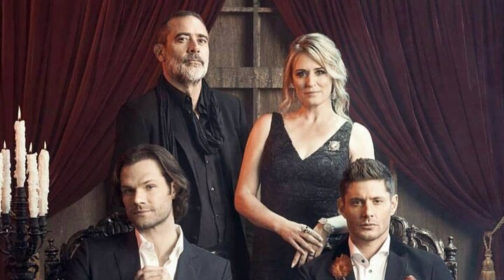 Jensen Ackles y Jared Padalecki con Jeffrey Dean Morgan y Samantha Smith en 'Sobrenatural'