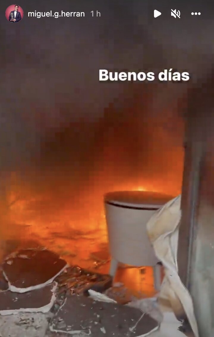 Story del Instagram de Miguel Herrán en el que muestra cómo se incendia su casa