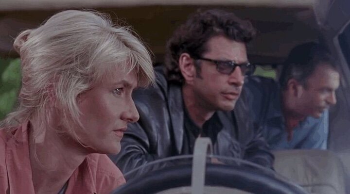 Laura Dern, Jeff Goldblum y Sam Neill en 'Jurassic Park'