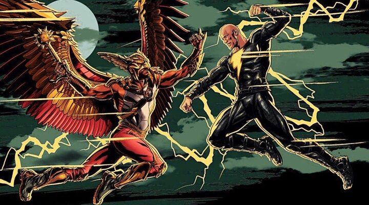  Hawkman (Aldis Hodge) y Black Adam en la película protagonizada por Dwayne Johnson