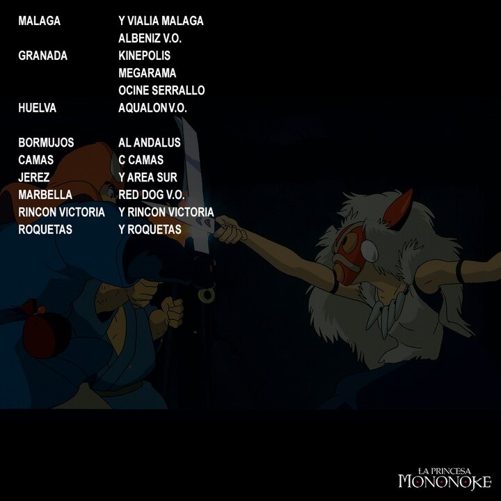 Cines donde se proyecta 'La Princesa Mononoke'