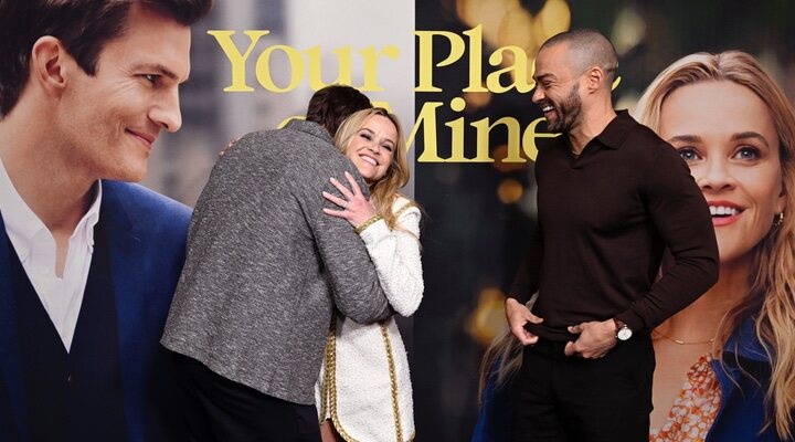  Ashton Kutcher, Reese Witherspoon y Jesse Williams durante la promoción de 'Tu casa o la mía'