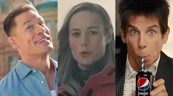 John Cena, Brie Larson y Ben Stiller en sus anuncios de la Super Bowl 2023