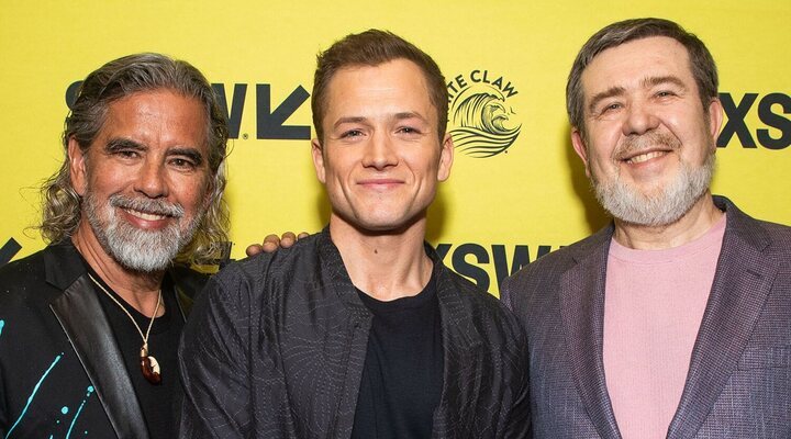 Henk Rogers, Taron Egerton y Alexey Pajitnov