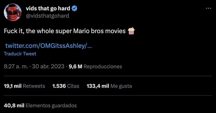 Tuit con 'Super Mario Bros. La película' filtrada