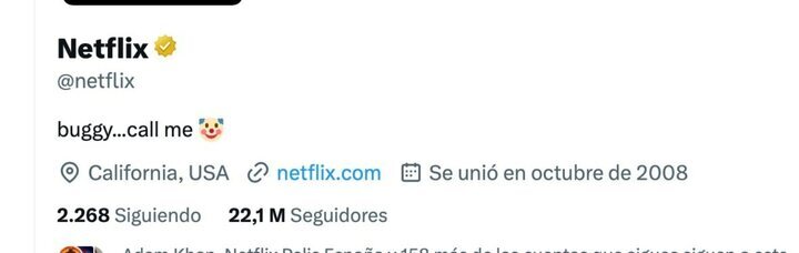 La biografía de la cuenta oficial de Netflix