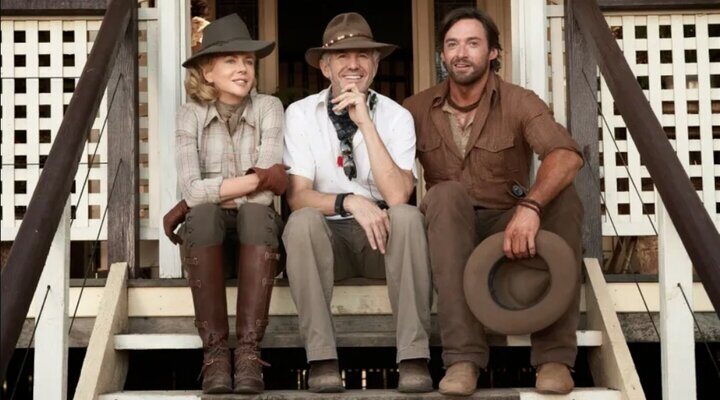 Nicole Kidman, Baz Luhrmann y Hugh Jackman en el rodaje de 'Australia'