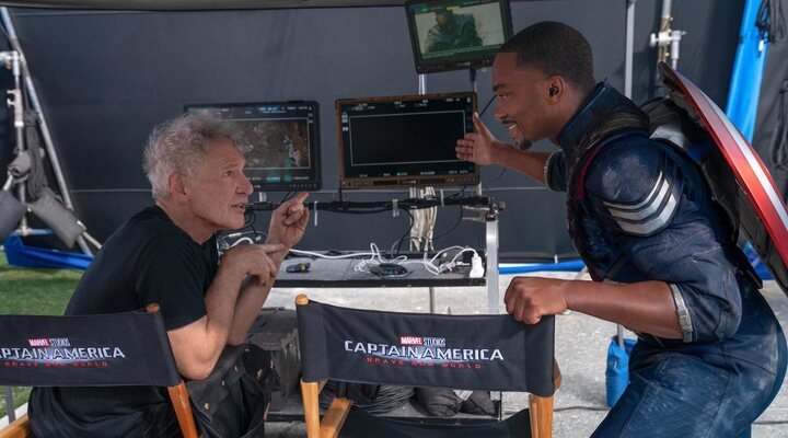 Harrison Ford y Anthony Mackie en el rodaje de 'Captain America: Brave New World'