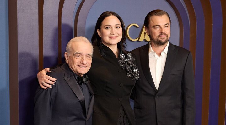 Martin Scorsese, Lily Gladstone y Leonardo Di Caprio en la 14ª edición de los Premios de los Gobernadores