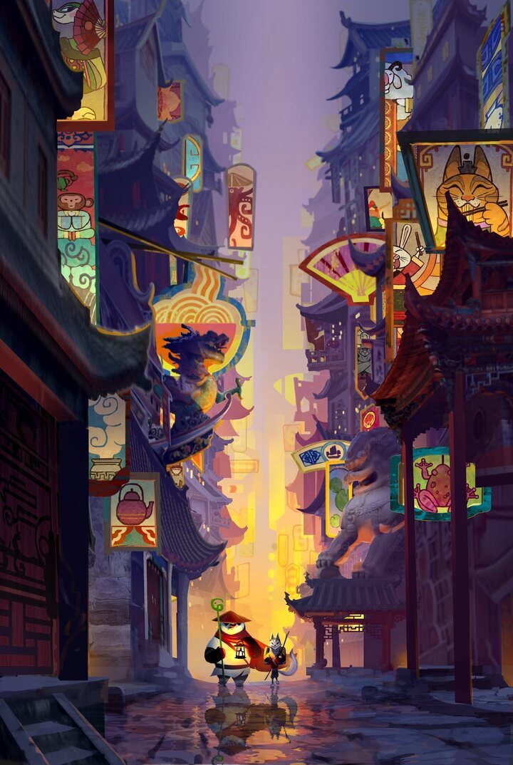 Concept art de Juniper City en 'Kung Fu Panda 4'