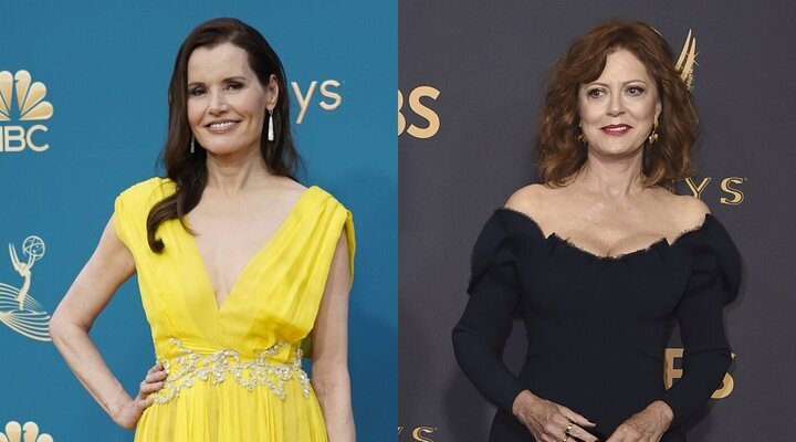 Geena Davis en la alfombra roja de los Emmy 2022 y Susan Sarandon en la alfombra roja de los Emmy 2017