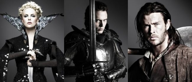 Charlize Theron, Chris Hemsworth y Sam Claflin en Snow white and the huntsman