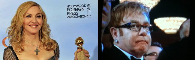 Cara de Elton John al perder el Globo de Oro a la mejor canción ante Madonna